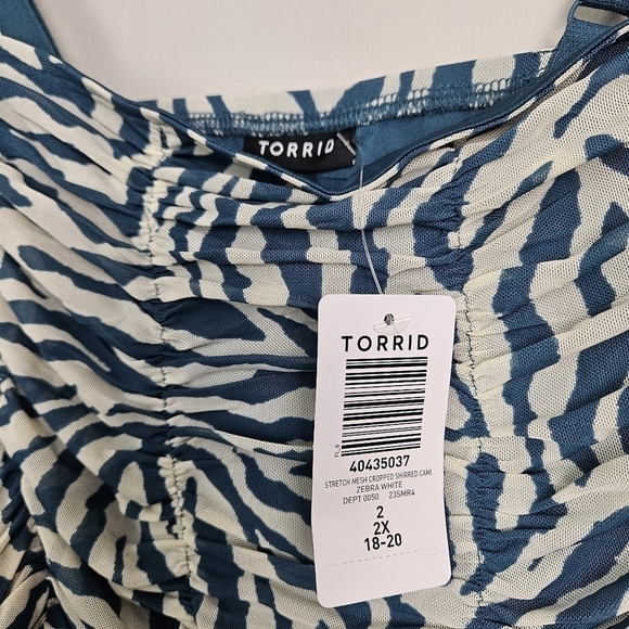 Torrid Stretch Mesh Cropped Shirred Cami Zebra White - Picture 7 of 12